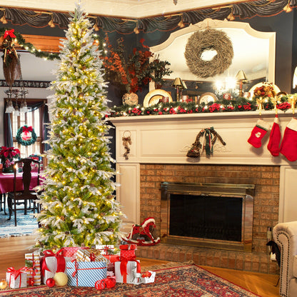 Pre-Lit Artificial Christmas Tree, Snow Flocked Hinged, 9 FT, Green Christmas Tree at Gallery Canada
