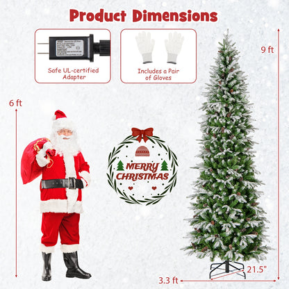 Pre-Lit Artificial Christmas Tree, Snow Flocked Hinged, 9 FT, Green Christmas Tree at Gallery Canada