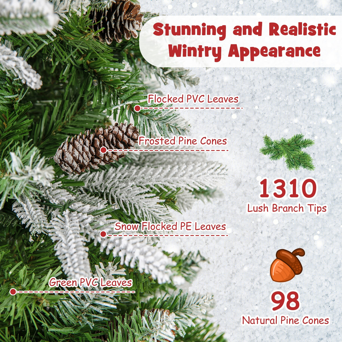 Pre-Lit Artificial Christmas Tree, Snow Flocked Hinged, 9 FT, Green Christmas Tree at Gallery Canada