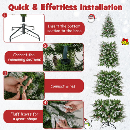 Pre-Lit Artificial Christmas Tree, Snow Flocked Hinged, 9 FT, Green Christmas Tree at Gallery Canada