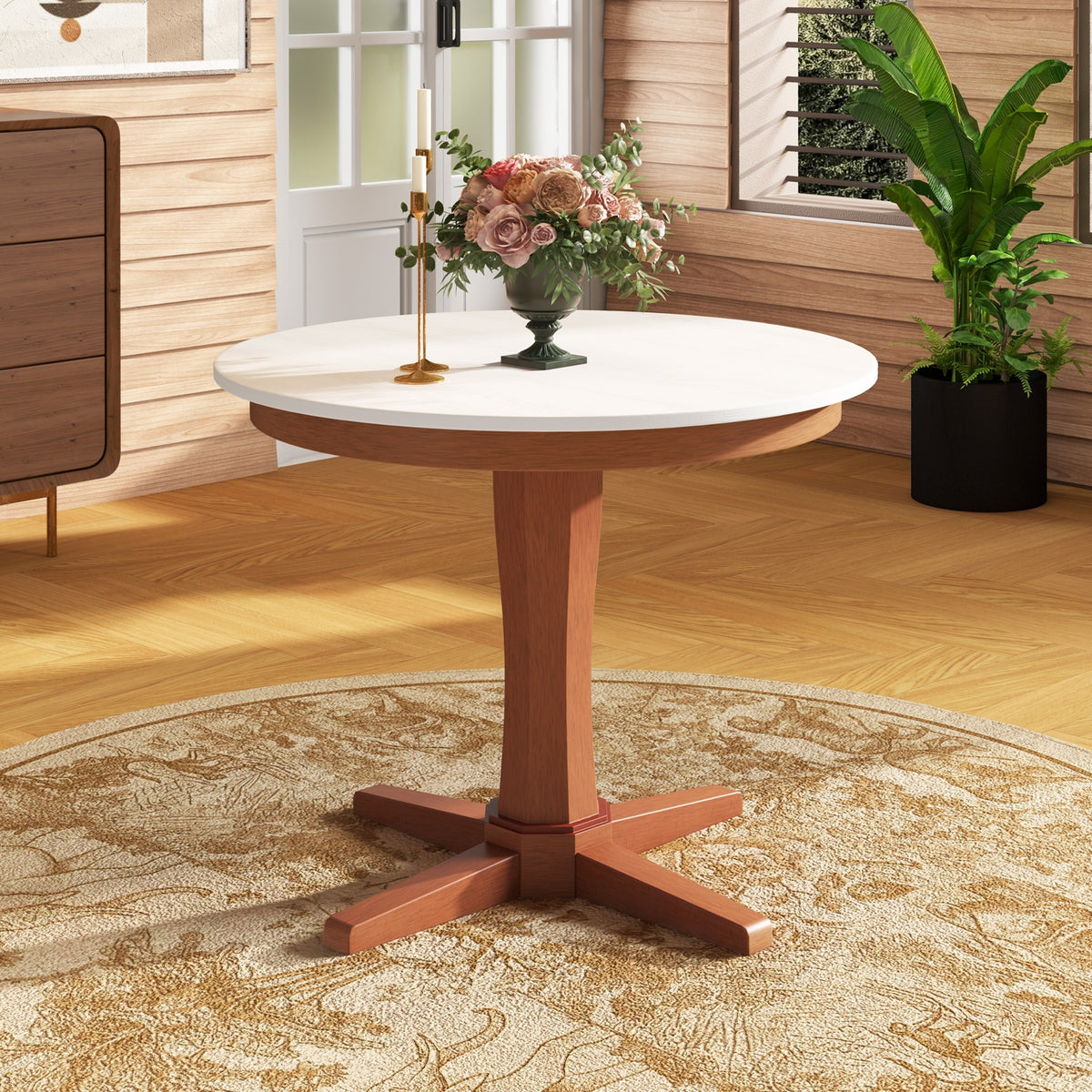 35 Inches Round Dining Table With Pedestal Base, White Dining Tables at Gallery Canada