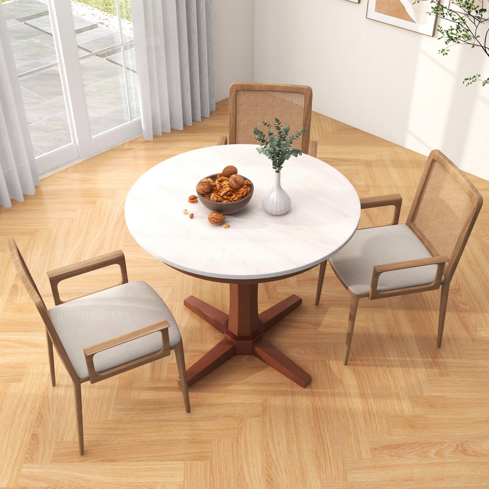 35 Inches Round Dining Table With Pedestal Base, White Dining Tables at Gallery Canada