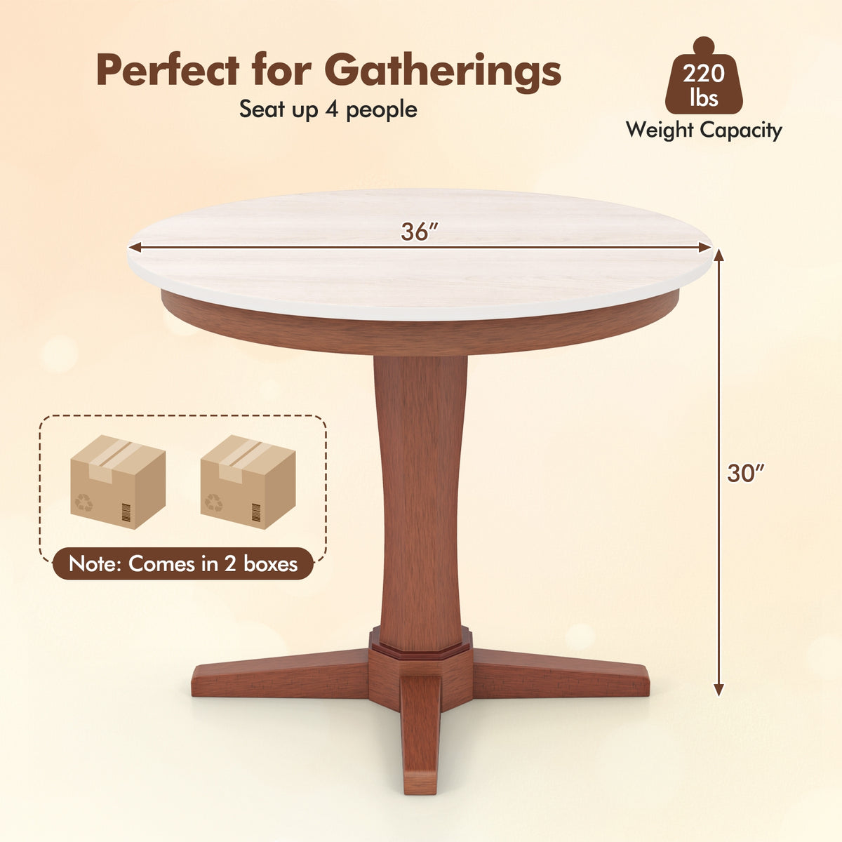 35 Inches Round Dining Table With Pedestal Base, White Dining Tables at Gallery Canada