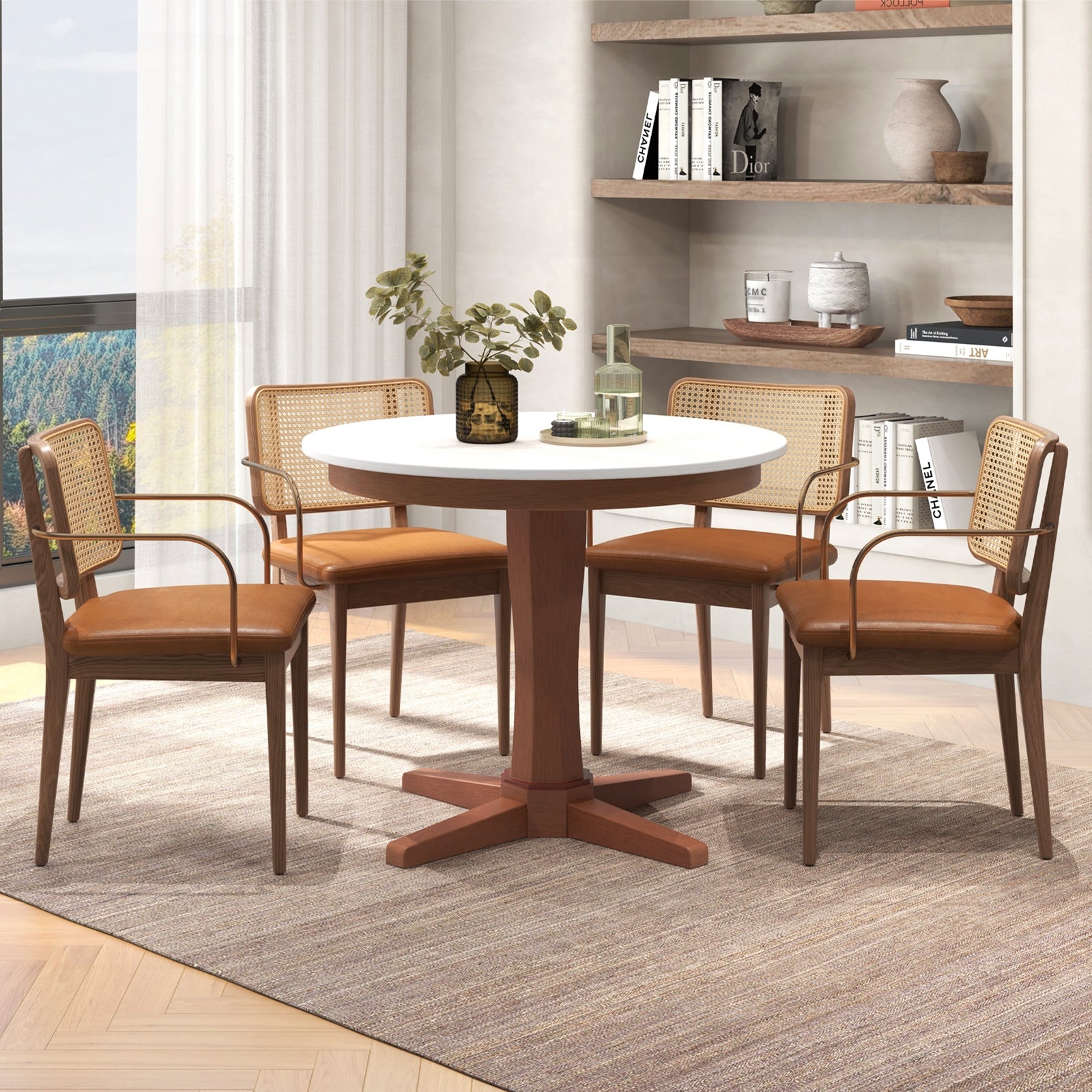 35 Inches Round Dining Table With Pedestal Base, White Dining Tables at Gallery Canada