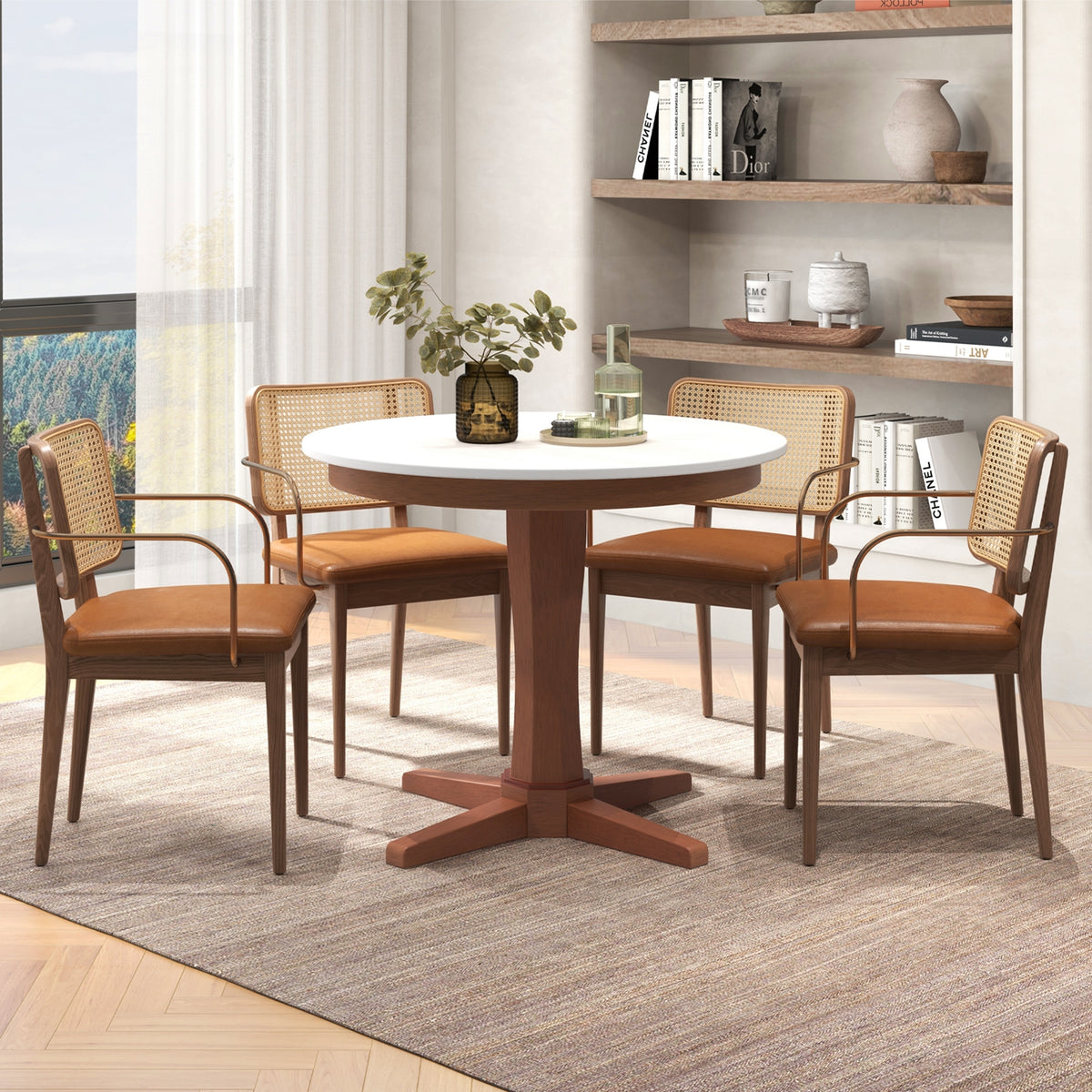 35 Inches Round Dining Table With Pedestal Base, White Dining Tables at Gallery Canada