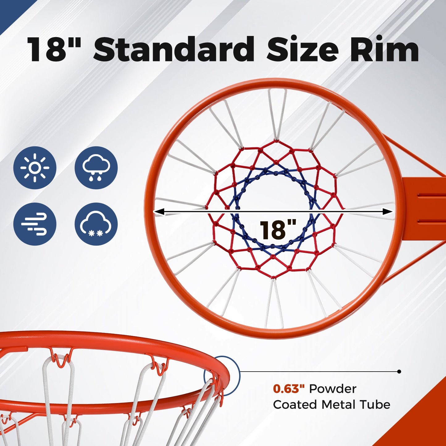 18" Basketball Rim, Heavy Duty Wall Mounted, Orange Sport Equipments at Gallery Canada