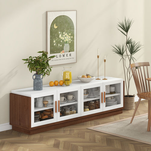 Large TV Stand For 75 Inch TVs, 4 Tempered Glass Doors, White