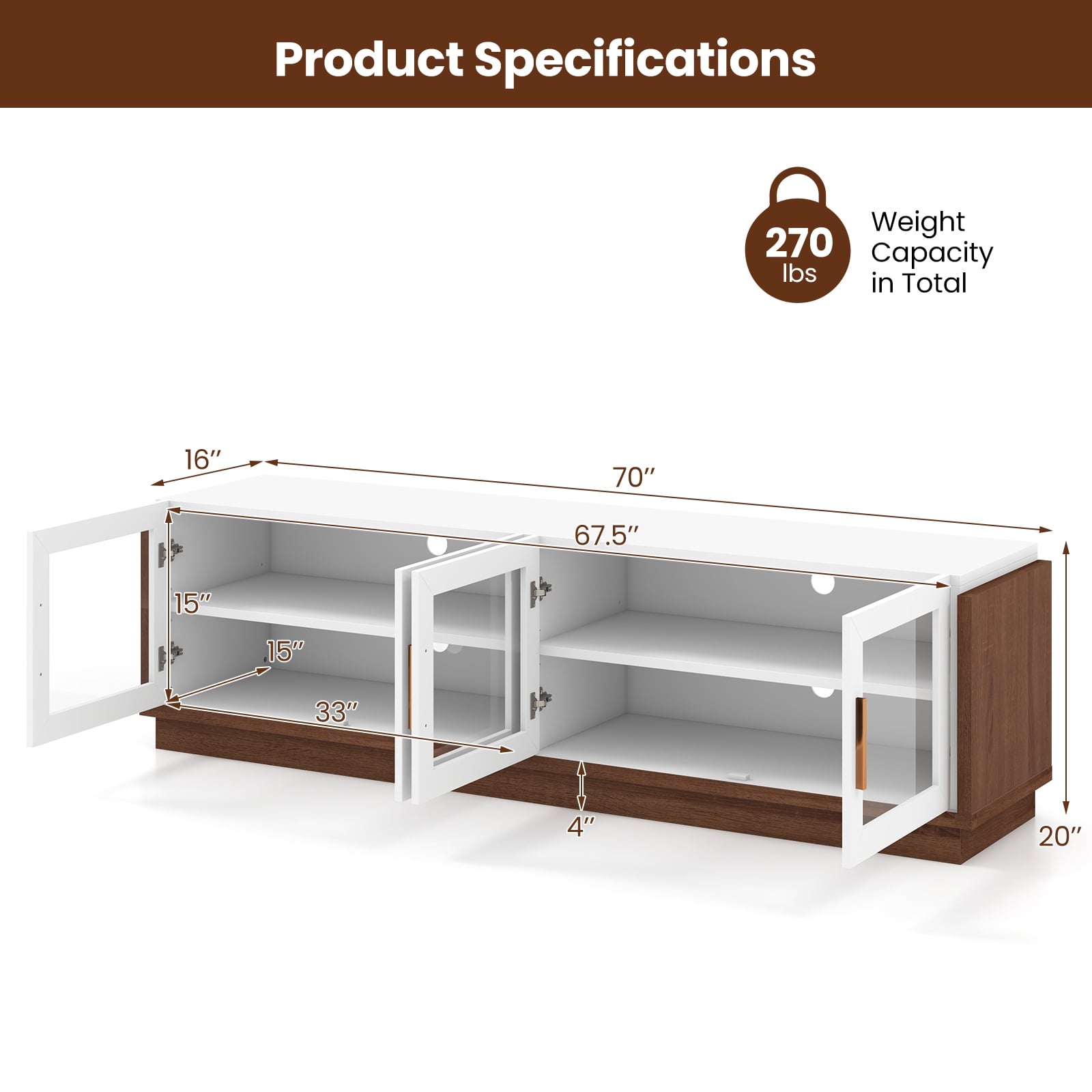 Large TV Stand For 75 Inch TVs, 4 Tempered Glass Doors, White Entertainment Centers & TV Stands at Gallery Canada