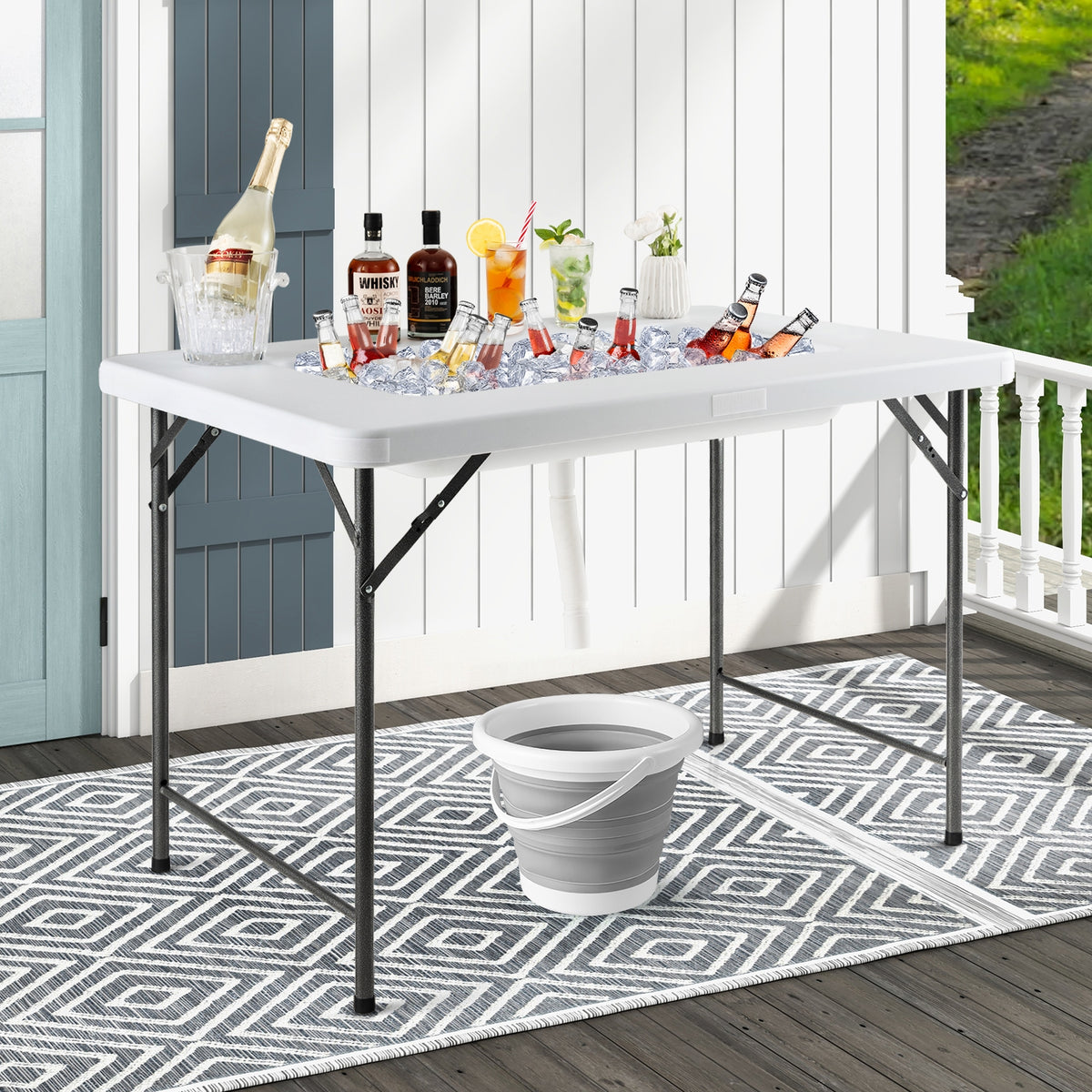 4 Feet Folding Ice Bin Table With Skirt, For Camping Picnic Wedding, White Camping Furniture at Gallery Canada
