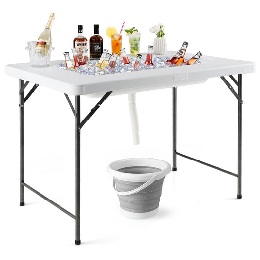 4 Feet Folding Ice Bin Table With Skirt, For Camping Picnic Wedding, White Camping Furniture White at Gallery Canada