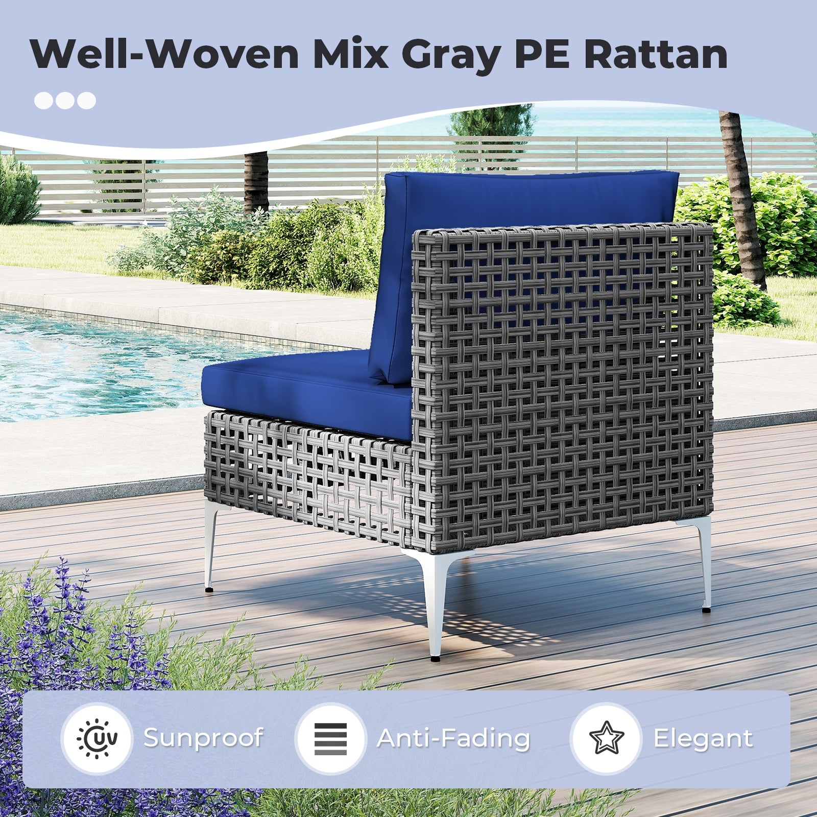 7 Piece Outdoor Furniture Set Wicker Chairs with Tempered Glass Coffee Table, Navy Patio Conversation Sets at Gallery Canada