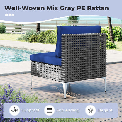 7 Piece Outdoor Furniture Set Wicker Chairs with Tempered Glass Coffee Table, Navy Patio Conversation Sets at Gallery Canada