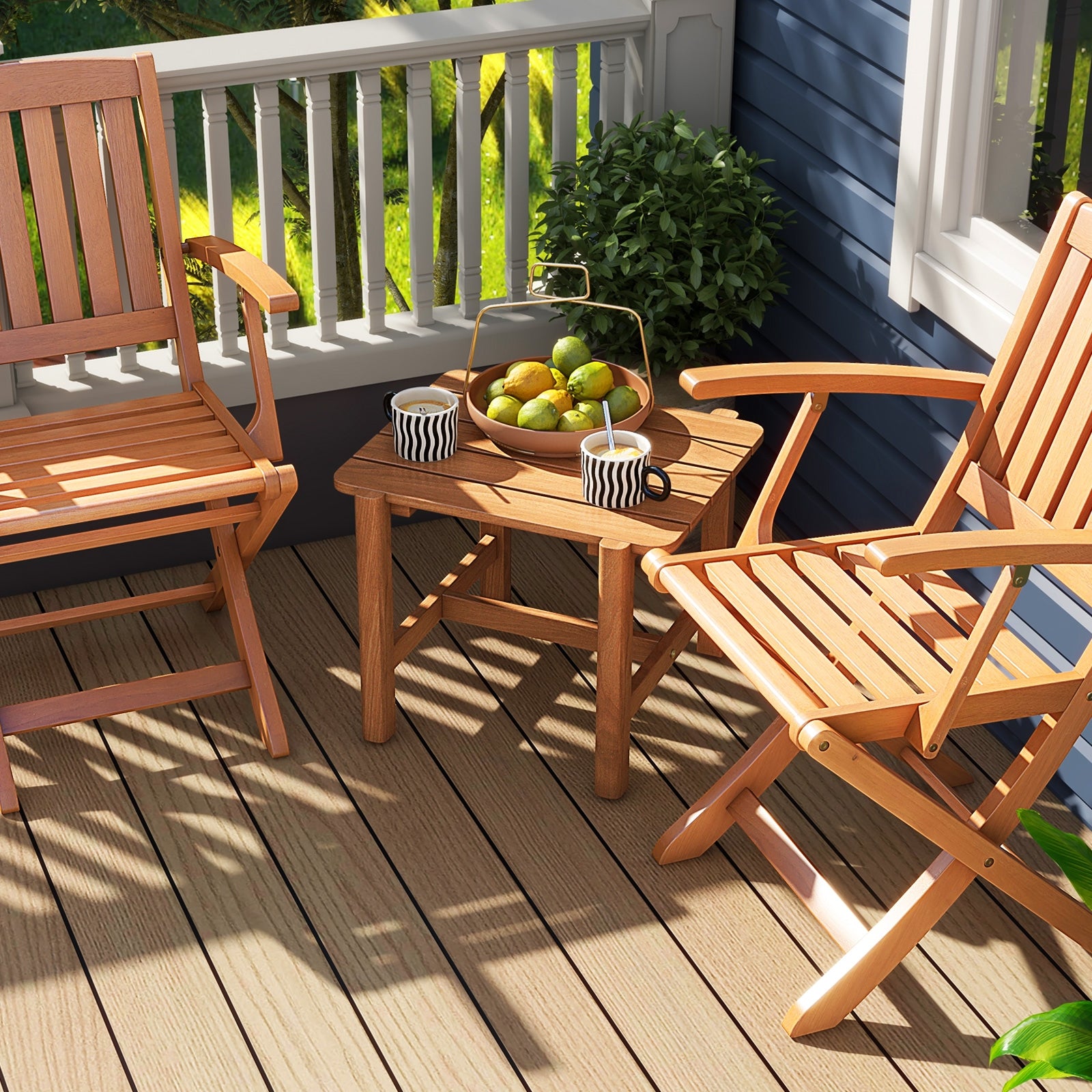 Teak Wood Side Table, Slatted Tabletop, Natural Patio Coffee Tables at Gallery Canada