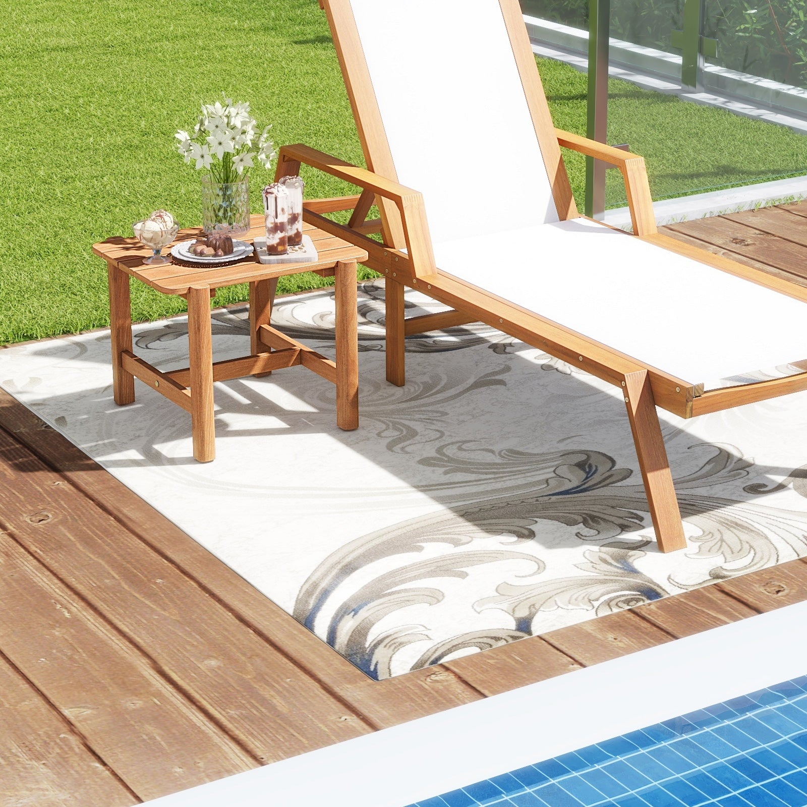 Teak Wood Side Table, Slatted Tabletop, Natural Patio Coffee Tables at Gallery Canada