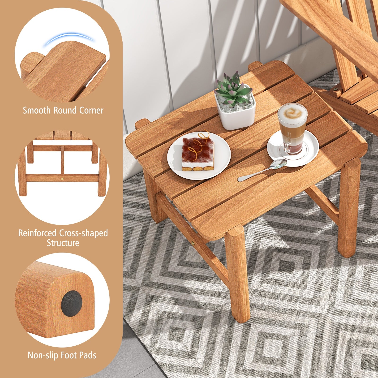 Teak Wood Side Table, Slatted Tabletop, Natural Patio Coffee Tables at Gallery Canada