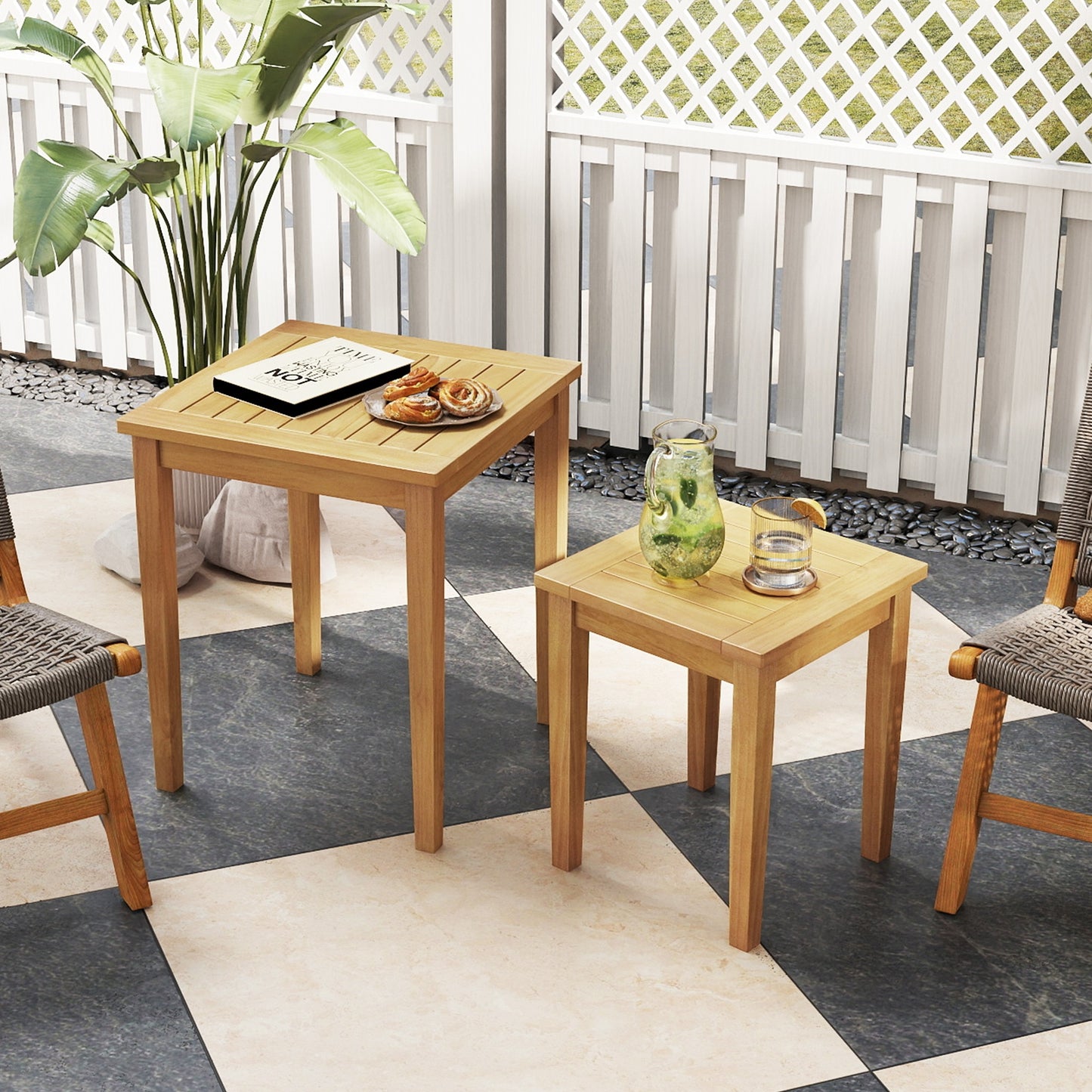 2 Piece Teak Wood Nesting Table, Natural Patio Coffee Tables at Gallery Canada