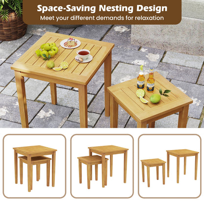 2 Piece Teak Wood Nesting Table, Natural Patio Coffee Tables at Gallery Canada