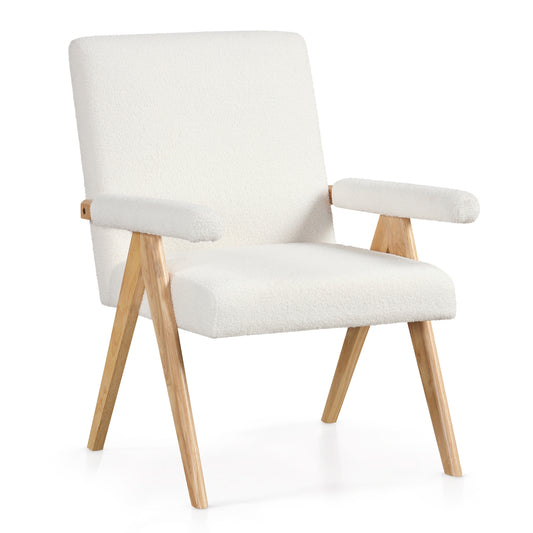 Mid Century Modern Accent Chair, Rubber Wood Frame, Padded Armrests, White Accent Chairs White at Gallery Canada