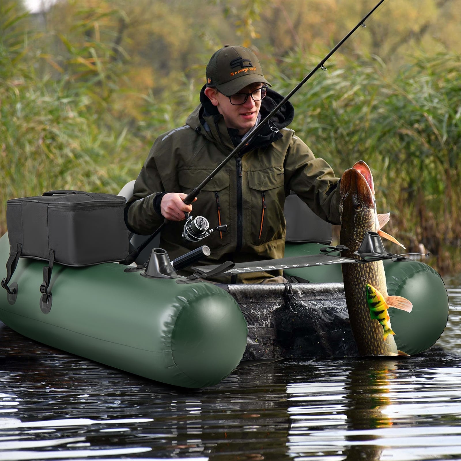 Inflatable Fishing Float Tube, With Fish Ruler And Angling Base, Camouflage Water Sports at Gallery Canada