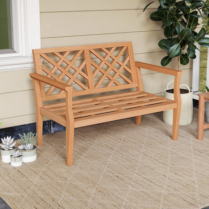 Outdoor Garden Bench, 2-Person Teak Wood, Natural Outdoor Benches at Gallery Canada