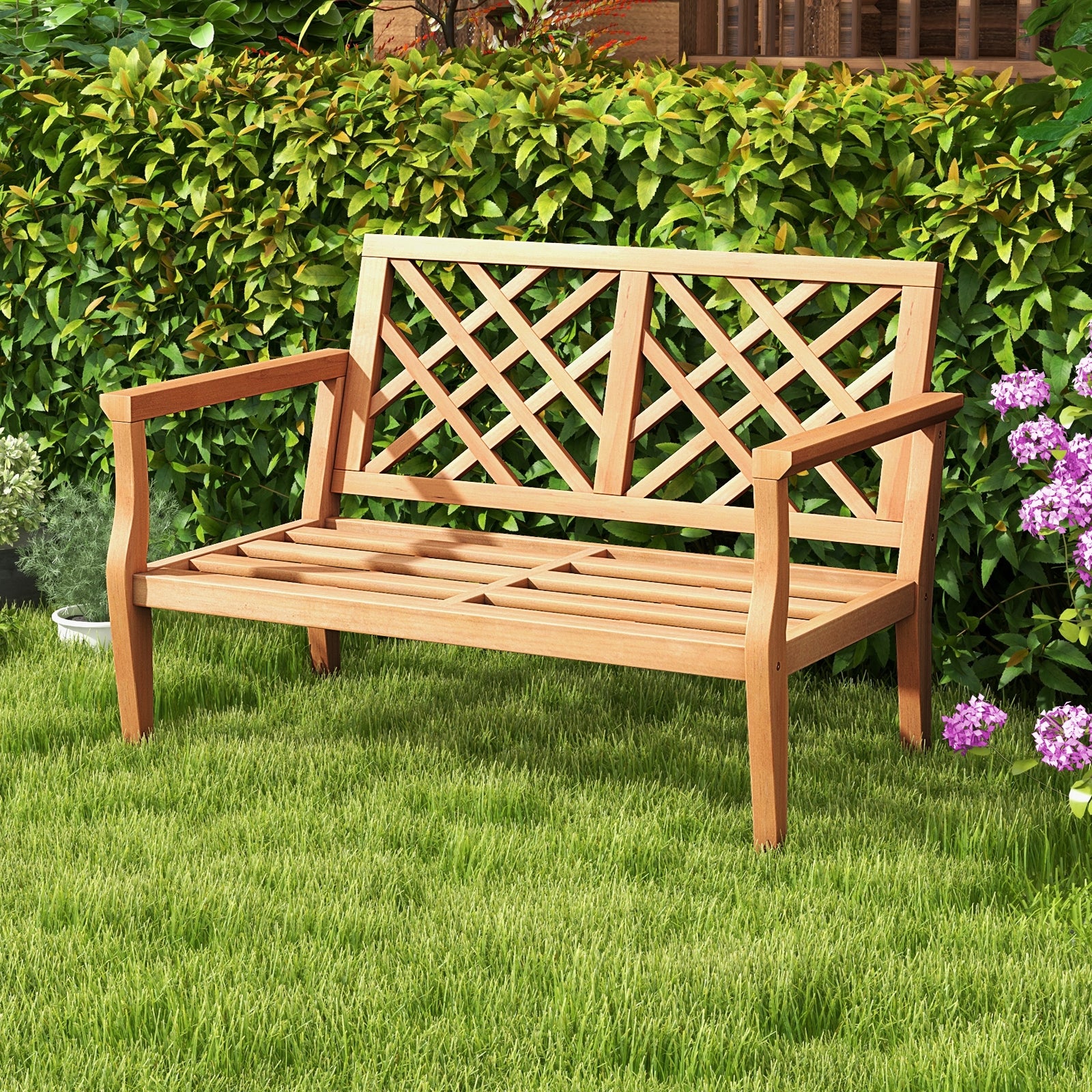 Outdoor Garden Bench, 2-Person Teak Wood, Natural Outdoor Benches at Gallery Canada