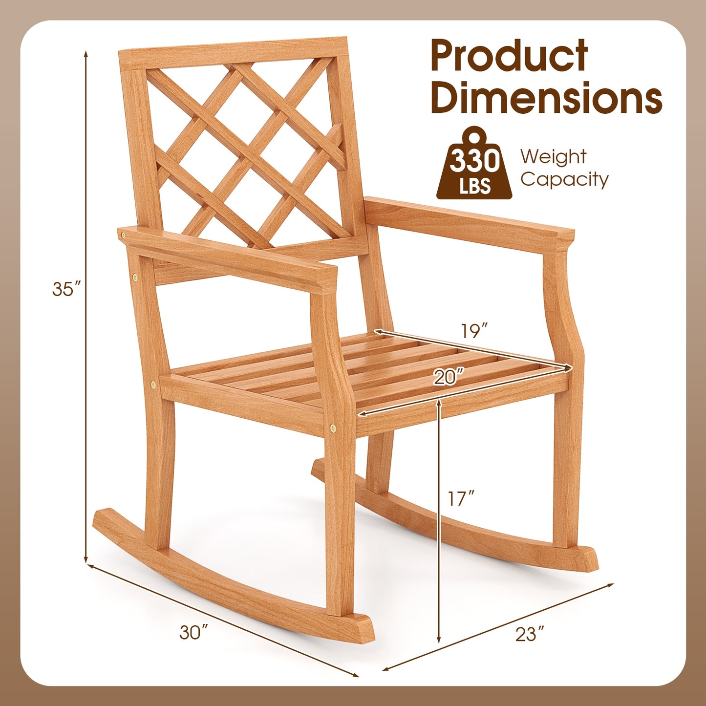 Teak Wood Rocking Chair, Oversized Porch Rocker, Brown Patio Rocking Chairs & Gliders at Gallery Canada