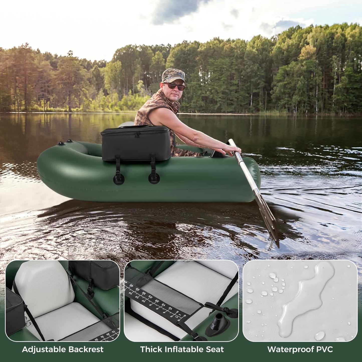 Inflatable Fishing Float Tube, With Fish Ruler And Angling Base, Camouflage Water Sports at Gallery Canada