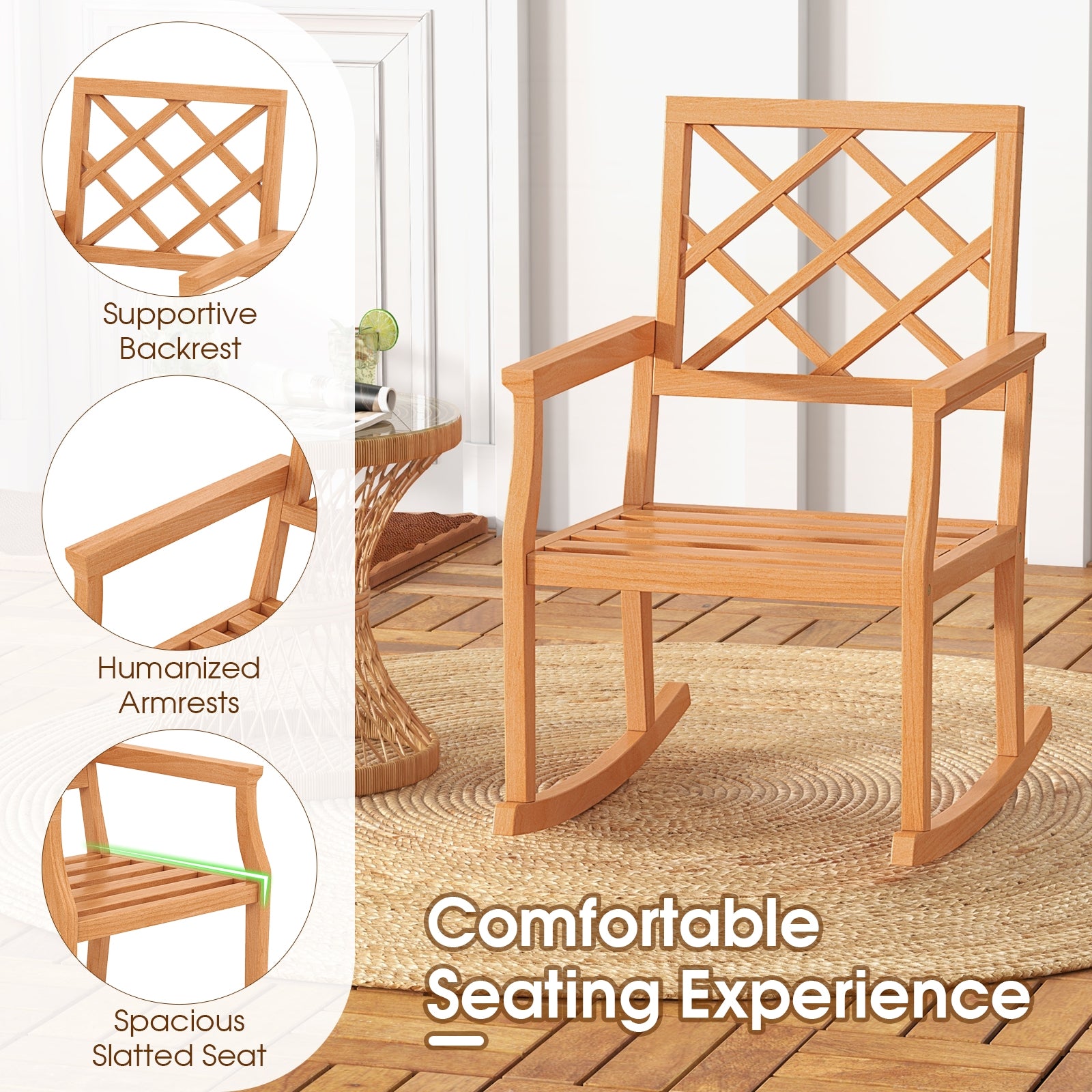 Teak Wood Rocking Chair, Oversized Porch Rocker, Brown Patio Rocking Chairs & Gliders at Gallery Canada