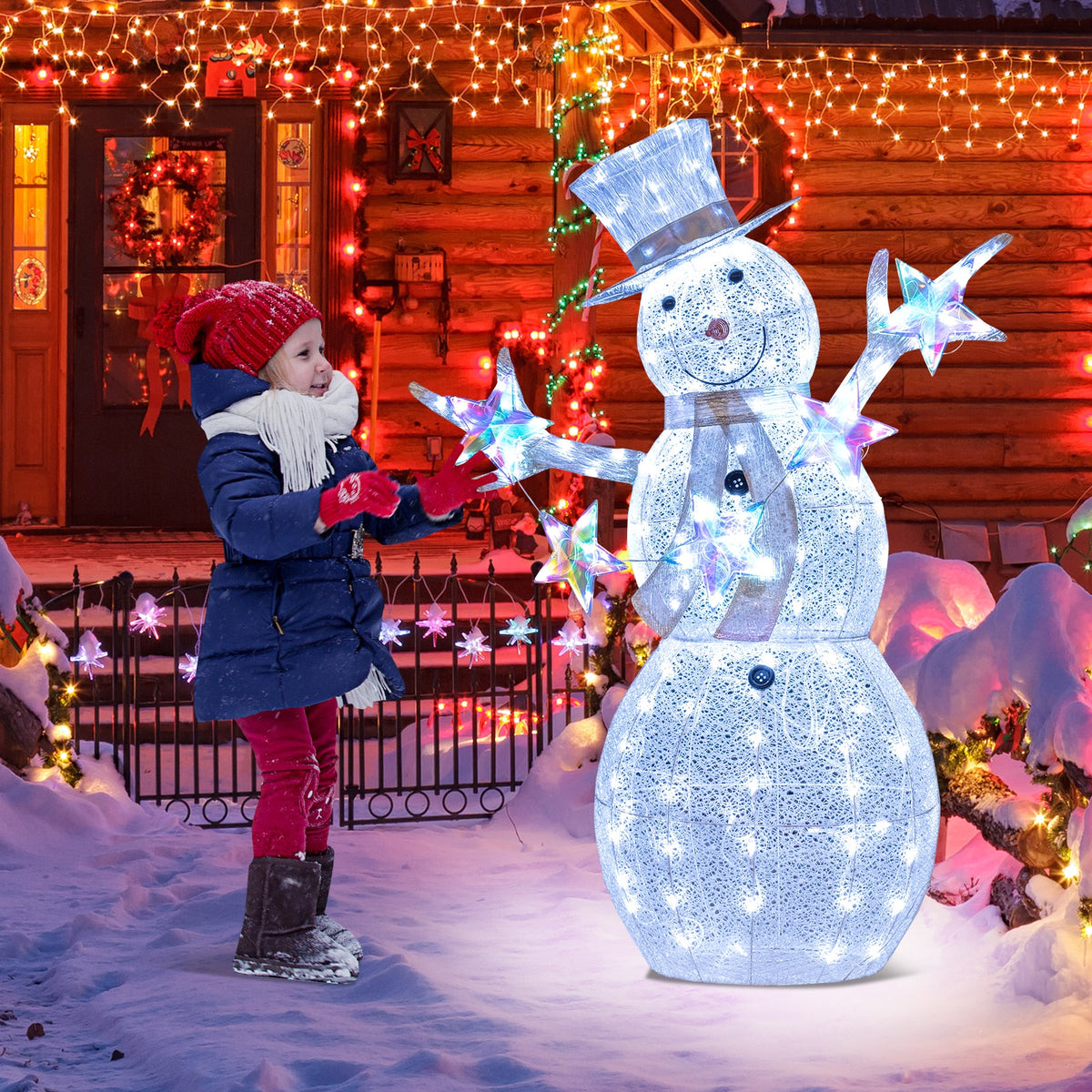 5 ft Pre-Lit Christmas Snowman With Stars, White Christmas Decor & Accessories at Gallery Canada