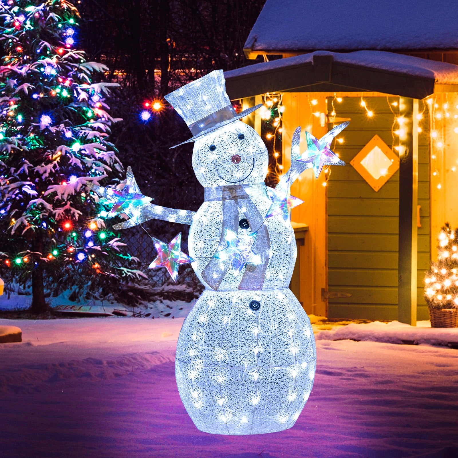 5 ft Pre-Lit Christmas Snowman With Stars, White Christmas Decor & Accessories at Gallery Canada