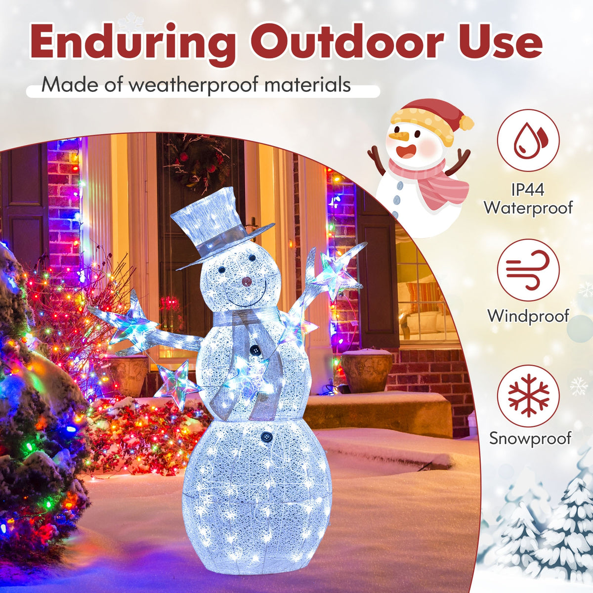 5 ft Pre-Lit Christmas Snowman With Stars, White Christmas Decor & Accessories at Gallery Canada