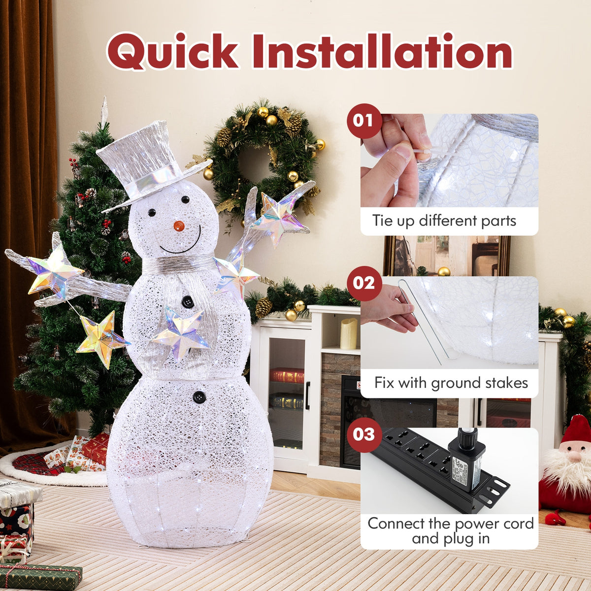 5 ft Pre-Lit Christmas Snowman With Stars, White Christmas Decor & Accessories at Gallery Canada