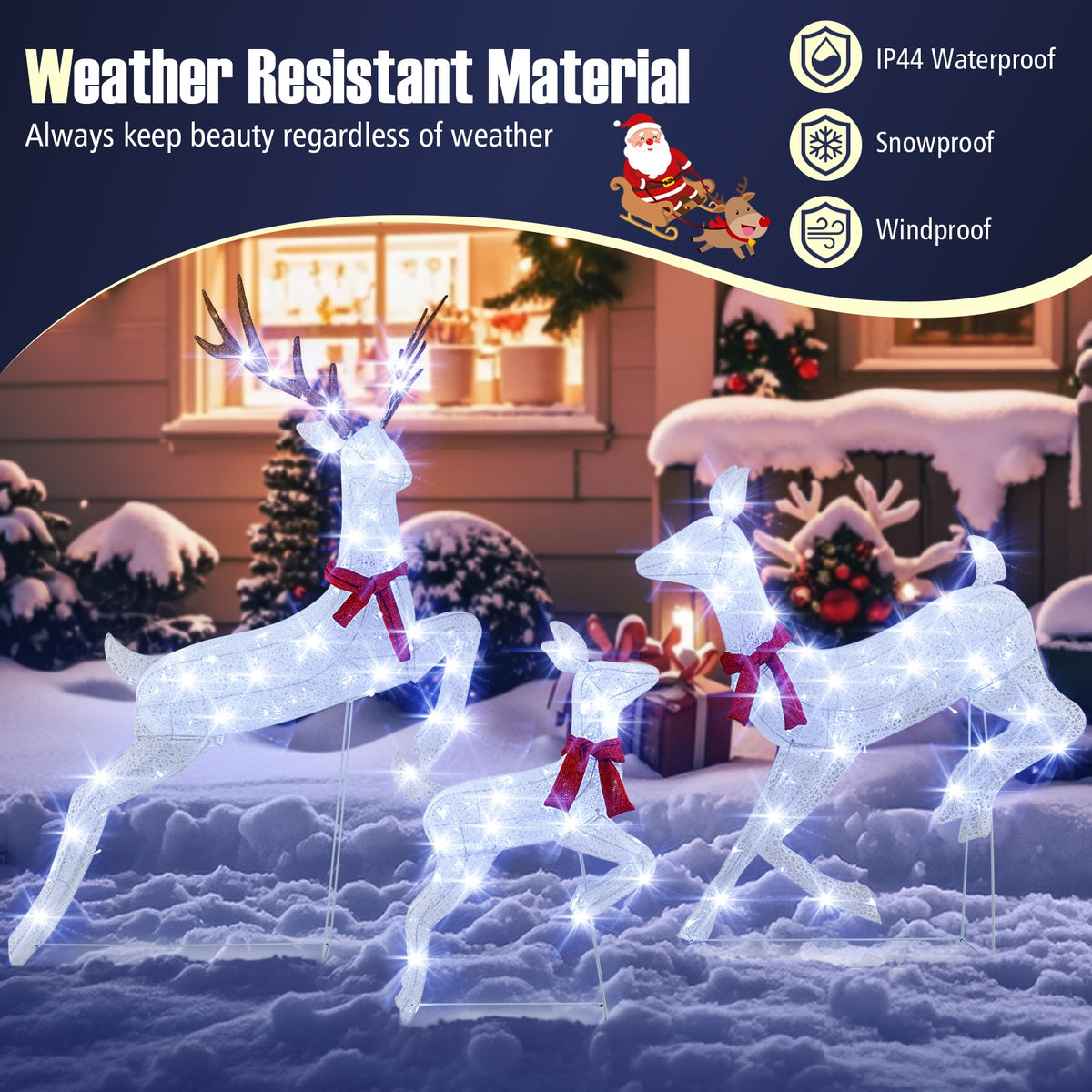 Christmas Pre-Lit Reindeer Family Set, 3-Piece, White Christmas Decor & Accessories at Gallery Canada