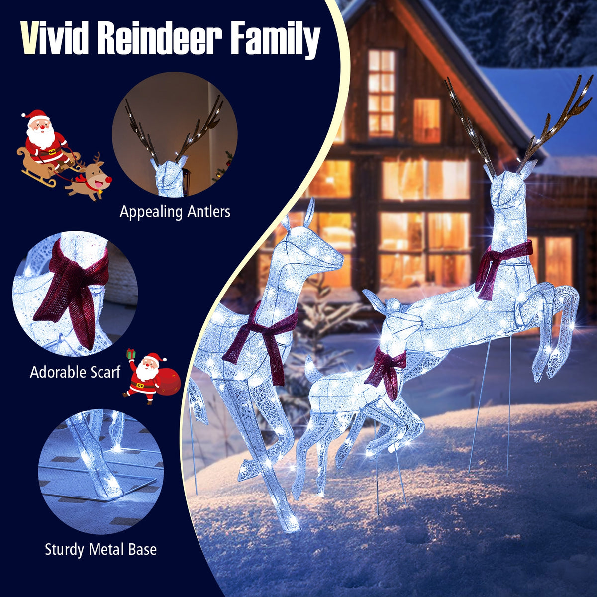 Christmas Pre-Lit Reindeer Family Set, 3-Piece, White Christmas Decor & Accessories at Gallery Canada