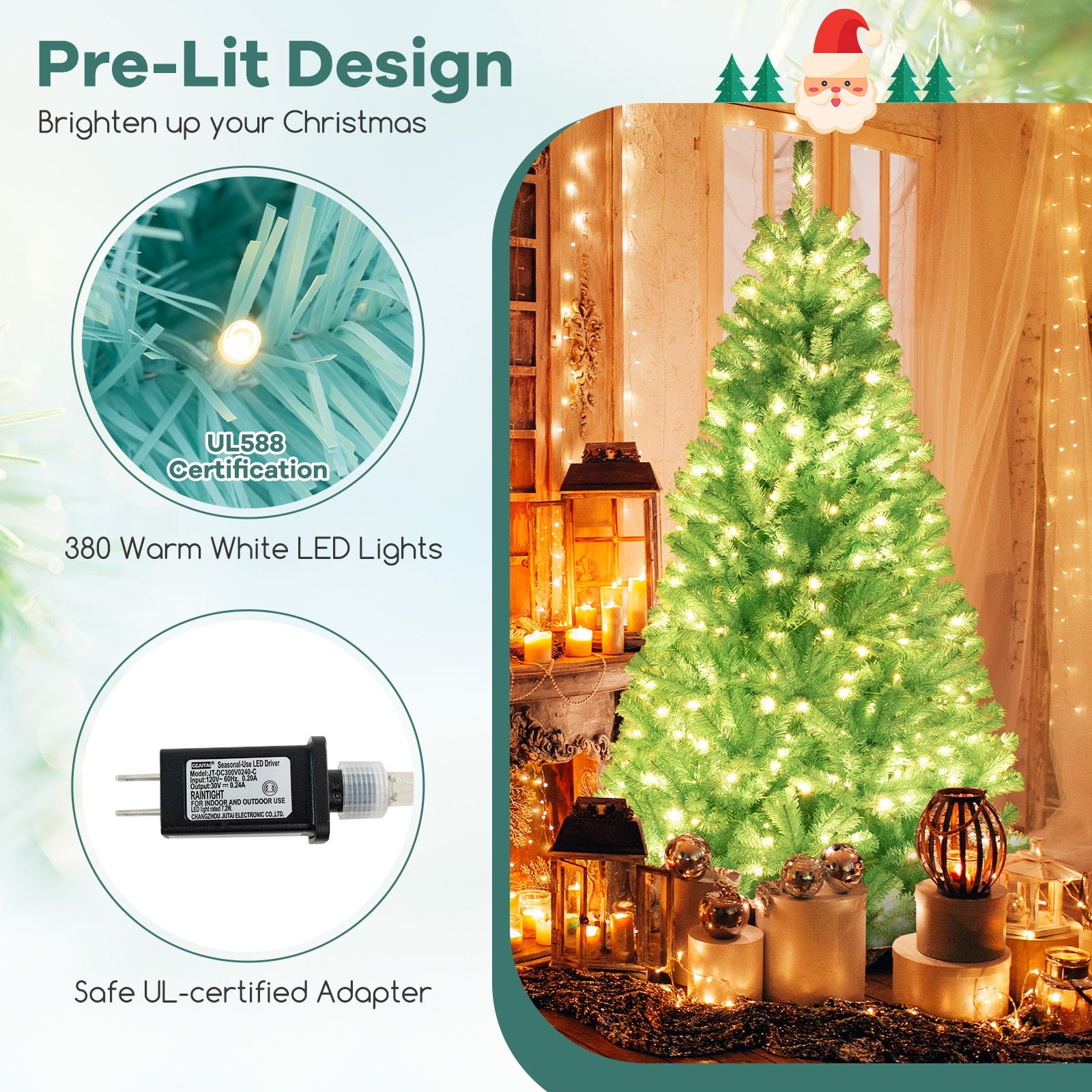 6/7 Ft Artificial Christmas Tree, 280/380 Warm White LED Lights, Foldable Metal Stand, Blue Christmas Tree at Gallery Canada