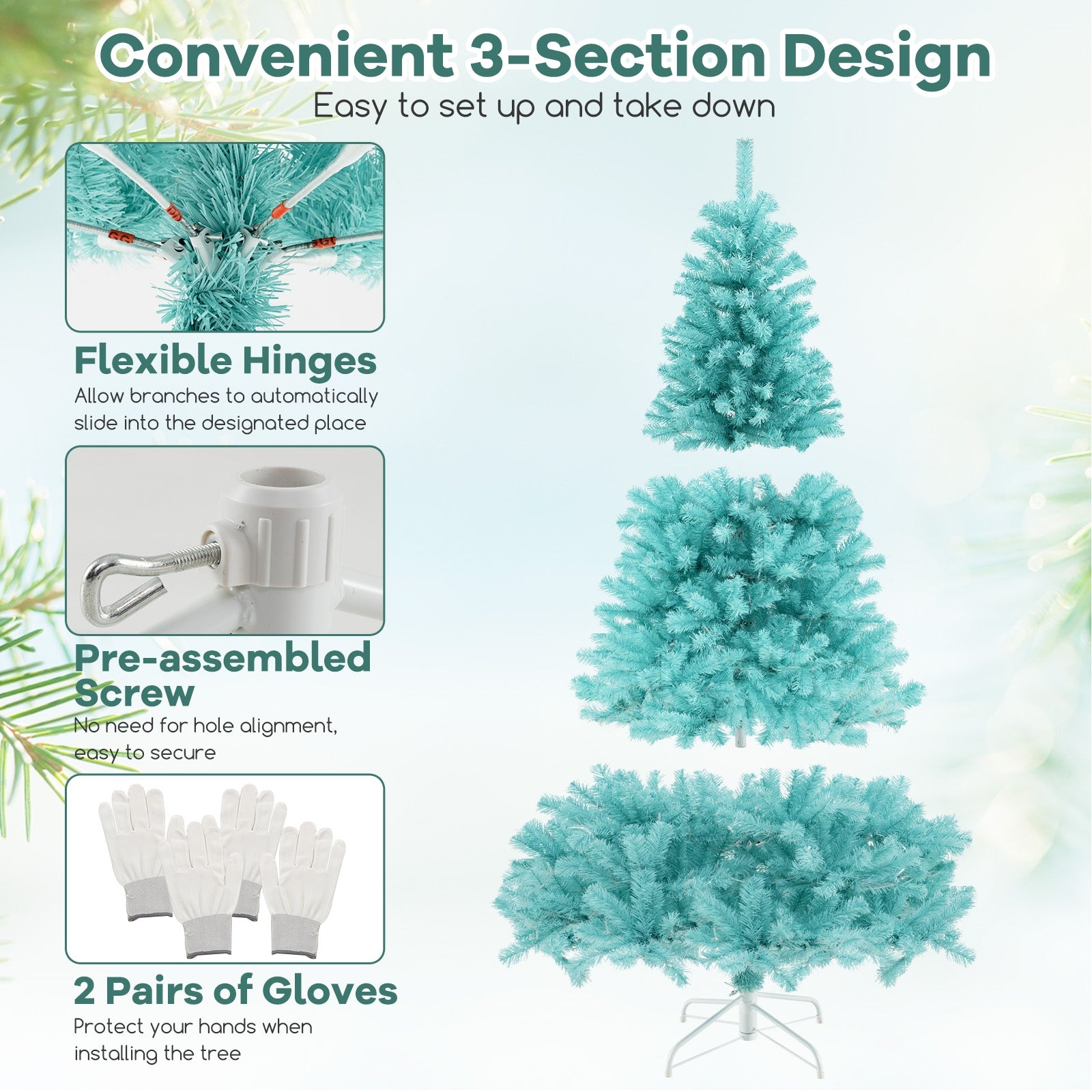 6/7 Ft Artificial Christmas Tree, 280/380 Warm White LED Lights, Foldable Metal Stand, Blue Christmas Tree at Gallery Canada