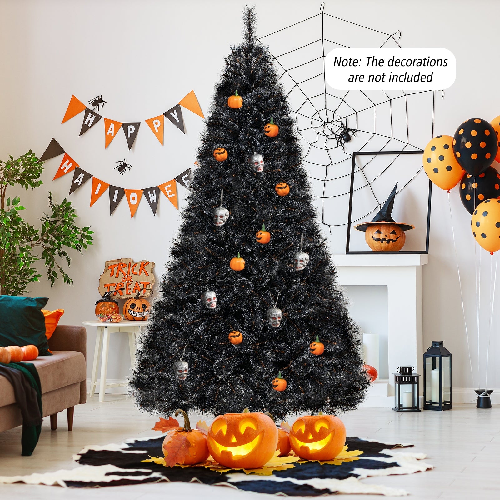 6/7/8 Feet Black Artificial Halloween Christmas Tree with PVC Branch Tips and 210/320/450 Cool White LED Lights-L, Black Christmas Tree at Gallery Canada