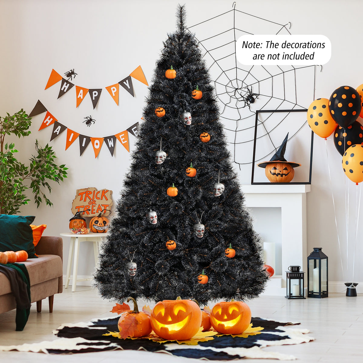 6/7/8 Feet Black Artificial Halloween Christmas Tree with PVC Branch Tips and 210/320/450 Cool White LED Lights-L, Black Christmas Tree at Gallery Canada