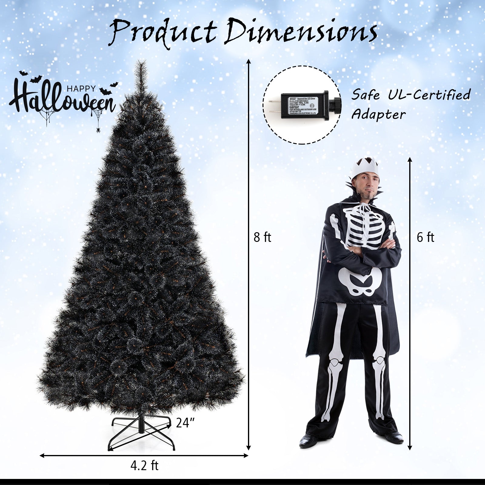 6/7/8 Feet Black Artificial Halloween Christmas Tree with PVC Branch Tips and 210/320/450 Cool White LED Lights-L, Black Christmas Tree at Gallery Canada