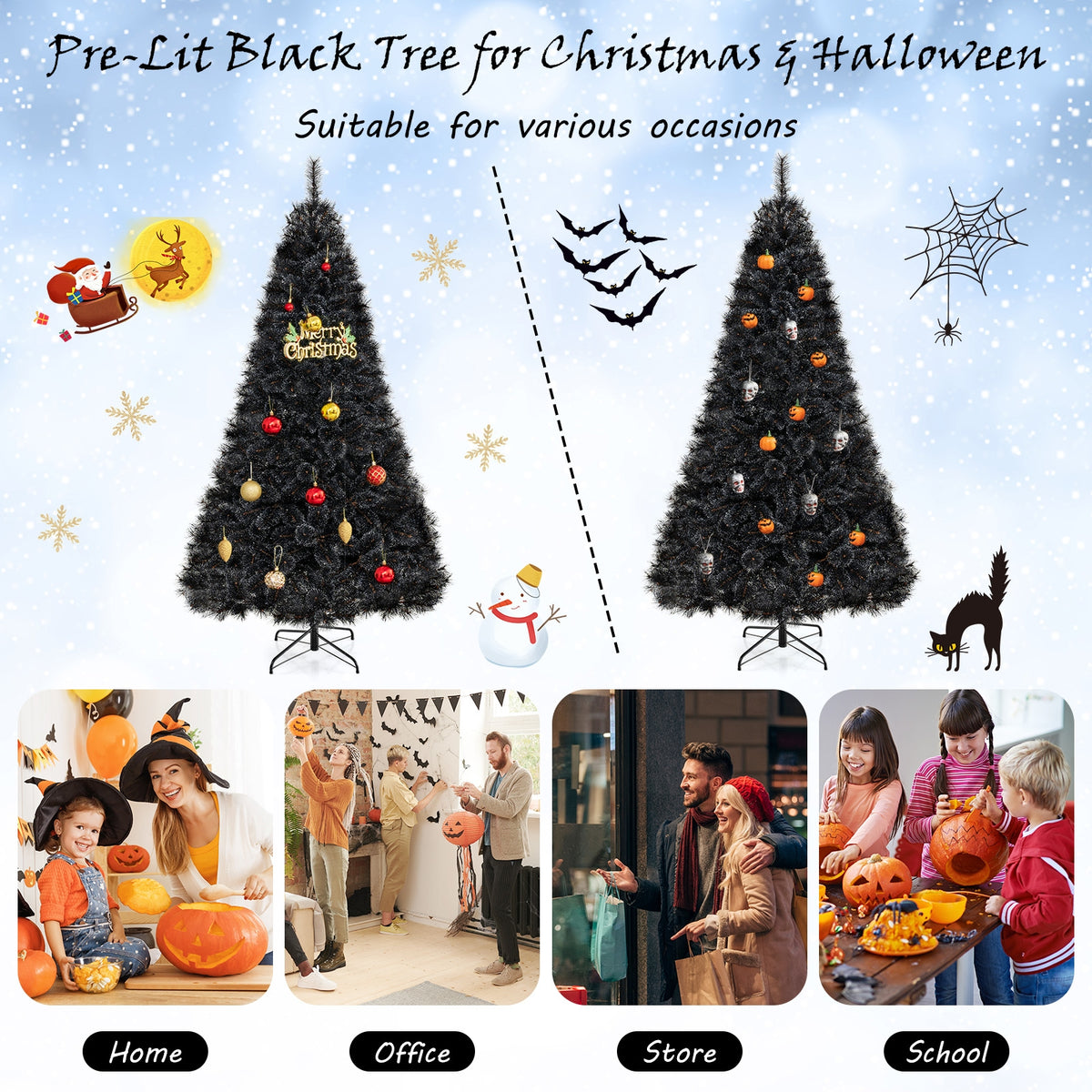 6/7/8 Feet Black Artificial Halloween Christmas Tree with PVC Branch Tips and 210/320/450 Cool White LED Lights-L, Black Christmas Tree at Gallery Canada