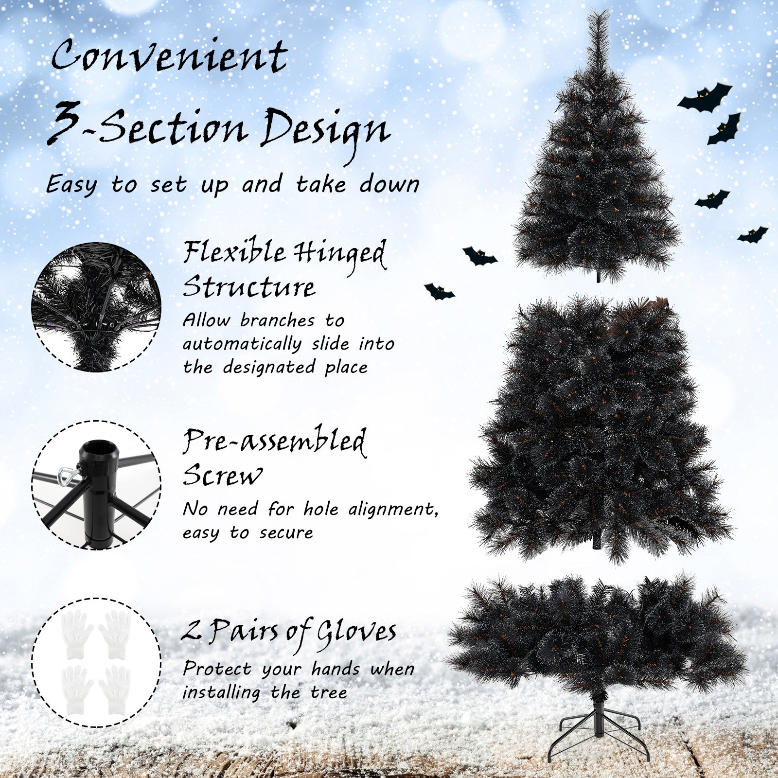 6/7/8 Feet Black Artificial Halloween Christmas Tree with PVC Branch Tips and 210/320/450 Cool White LED Lights-L, Black Christmas Tree at Gallery Canada