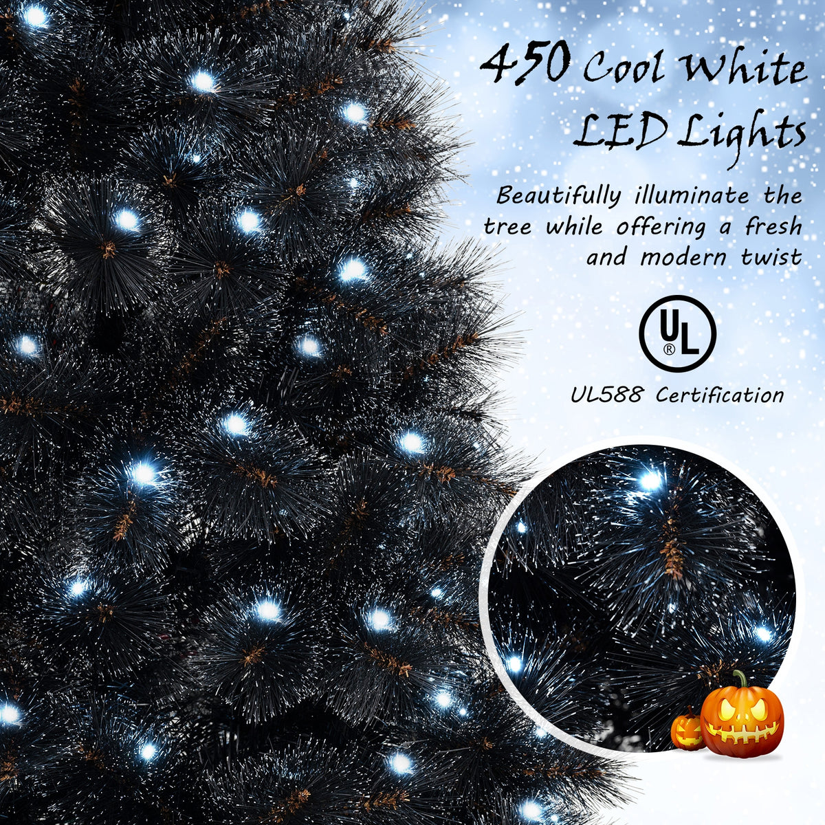 6/7/8 Feet Black Artificial Halloween Christmas Tree with PVC Branch Tips and 210/320/450 Cool White LED Lights-L, Black Christmas Tree at Gallery Canada
