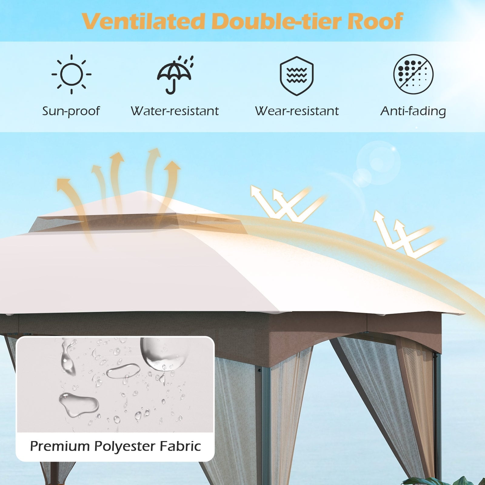 10 X 10 Ft Heavy-Duty Patio Gazebo, Netting Walls, 4 Sandbags, Khaki Gazebos at Gallery Canada