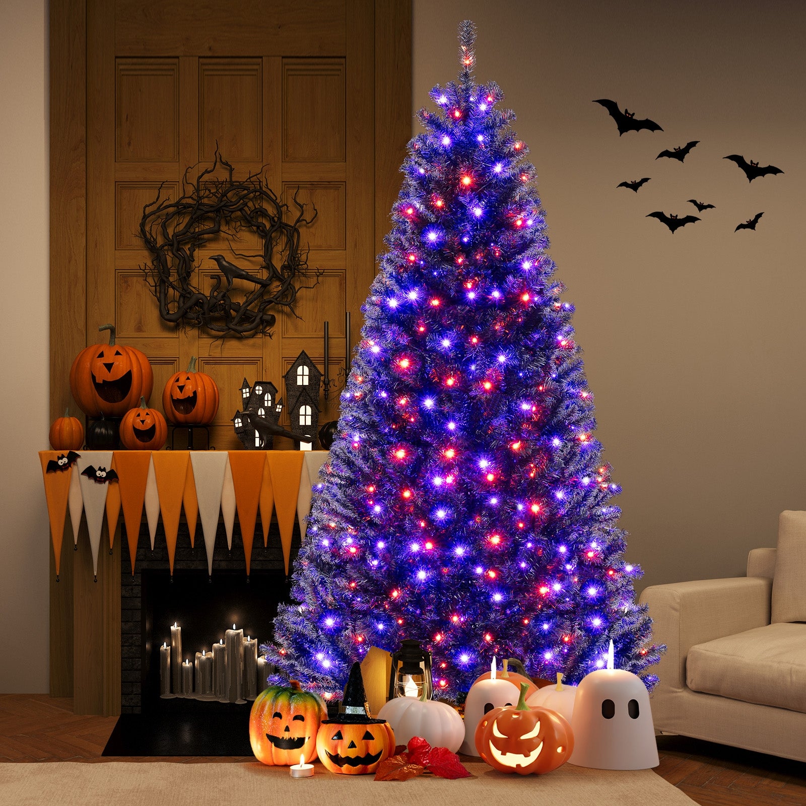 6/7/8 Feet Artificial Christmas Tree, 6 Lighting Modes, Spooky Sounds, Black Christmas Tree at Gallery Canada
