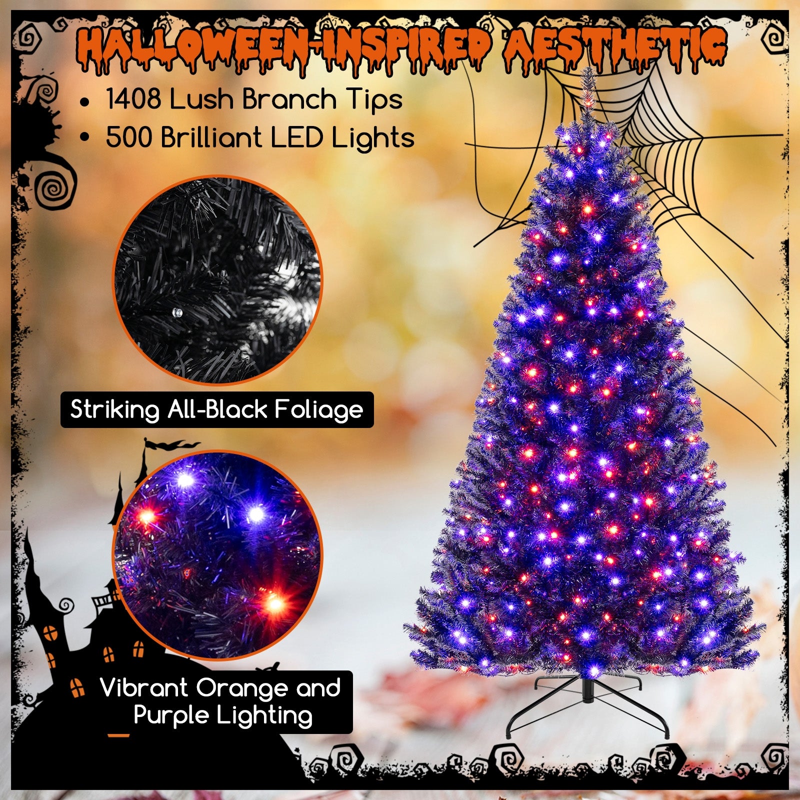 6/7/8 Feet Artificial Christmas Tree, 6 Lighting Modes, Spooky Sounds, Black Christmas Tree at Gallery Canada