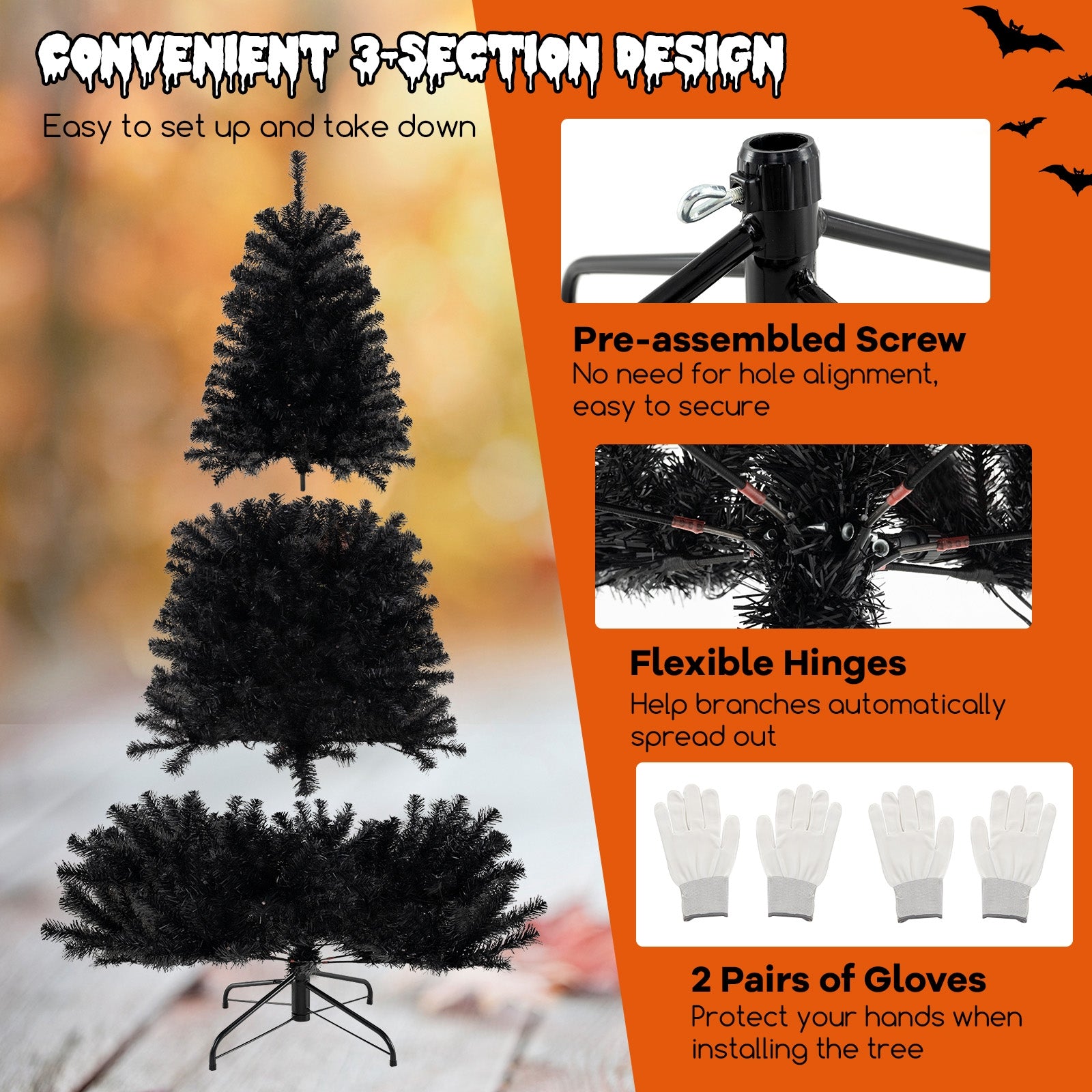 6/7/8 Feet Artificial Christmas Tree, 6 Lighting Modes, Spooky Sounds, Black Christmas Tree at Gallery Canada