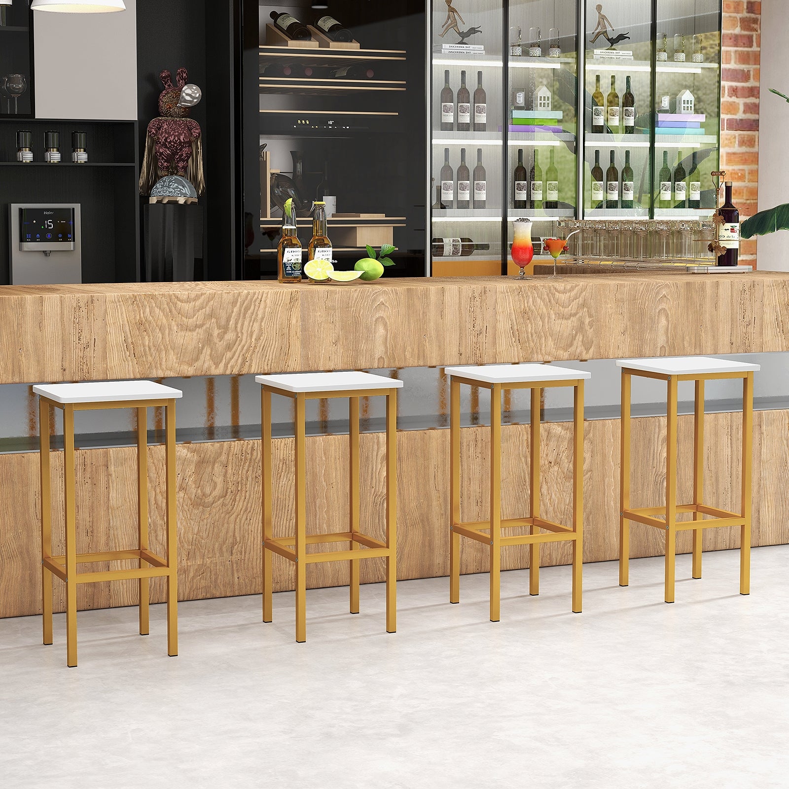 Set Of 4 Bar Stools, 26 Inch, Metal Legs With Footrest, White Bar Stools at Gallery Canada