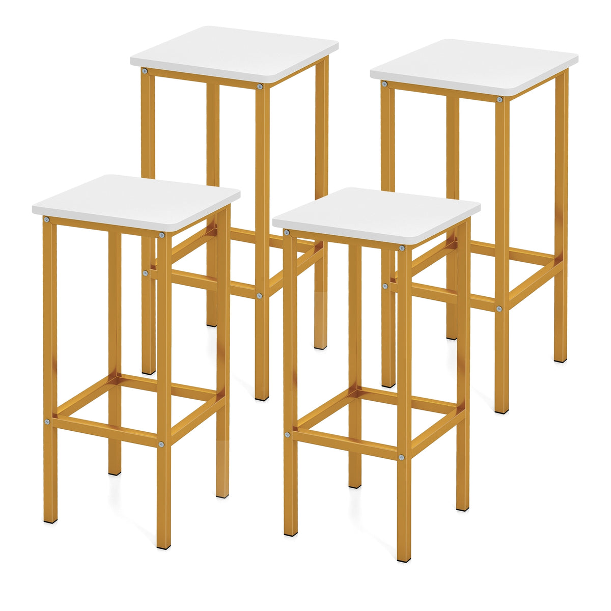Set Of 4 Bar Stools, 26 Inch, Metal Legs With Footrest, White Bar Stools White at Gallery Canada