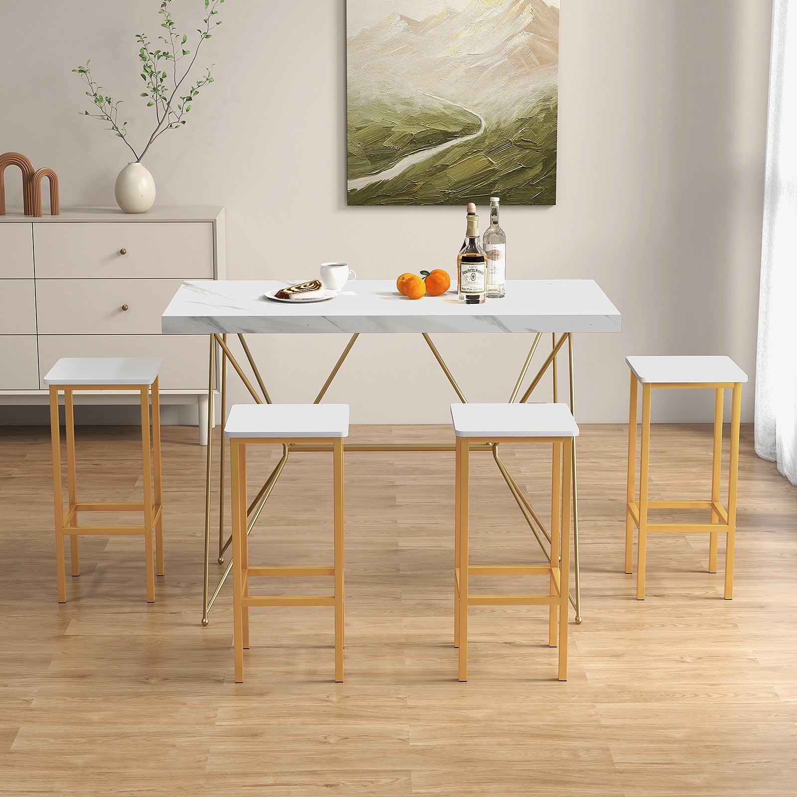 Set Of 4 Bar Stools, 26 Inch, Metal Legs With Footrest, White Bar Stools at Gallery Canada