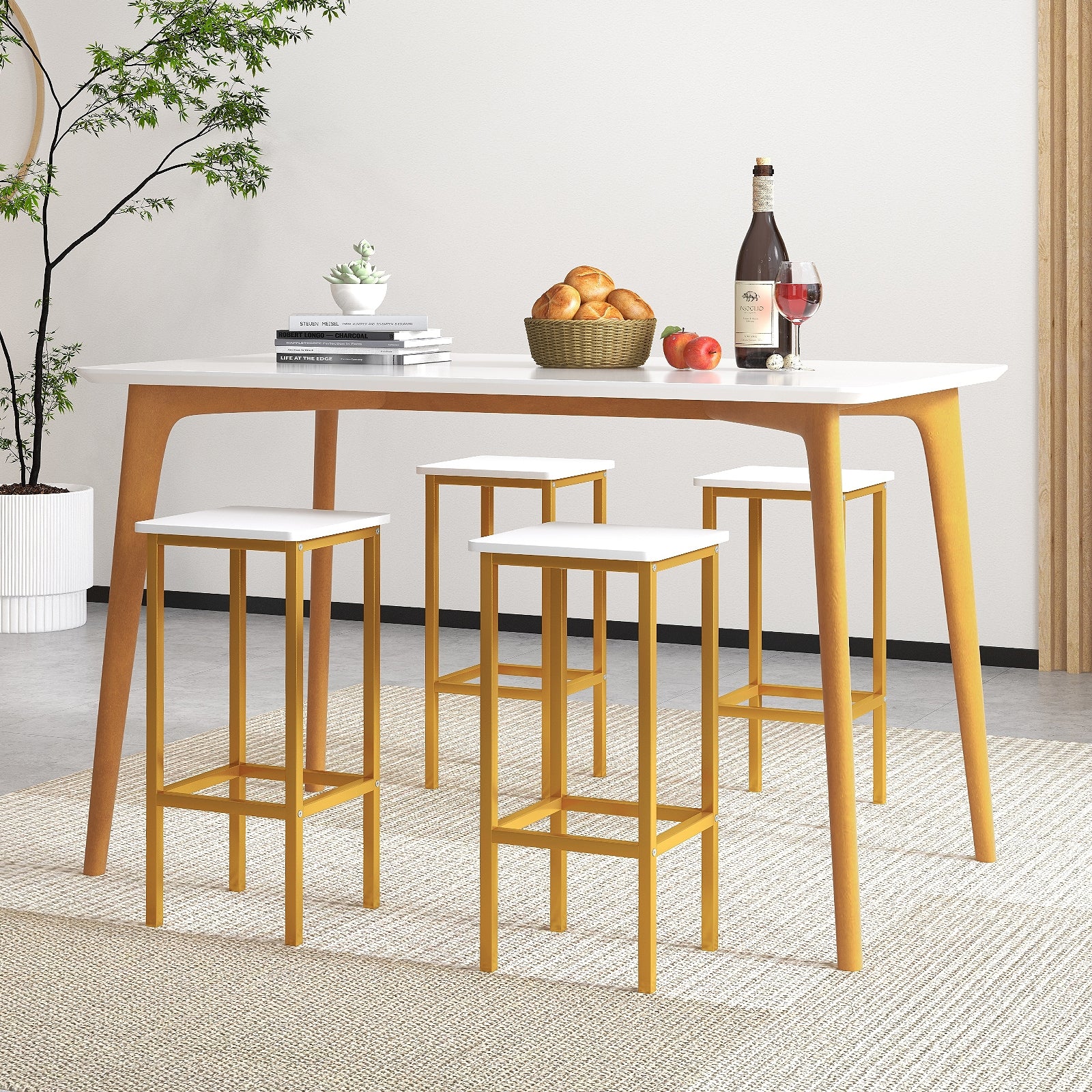 Set Of 4 Bar Stools, 26 Inch, Metal Legs With Footrest, White Bar Stools at Gallery Canada